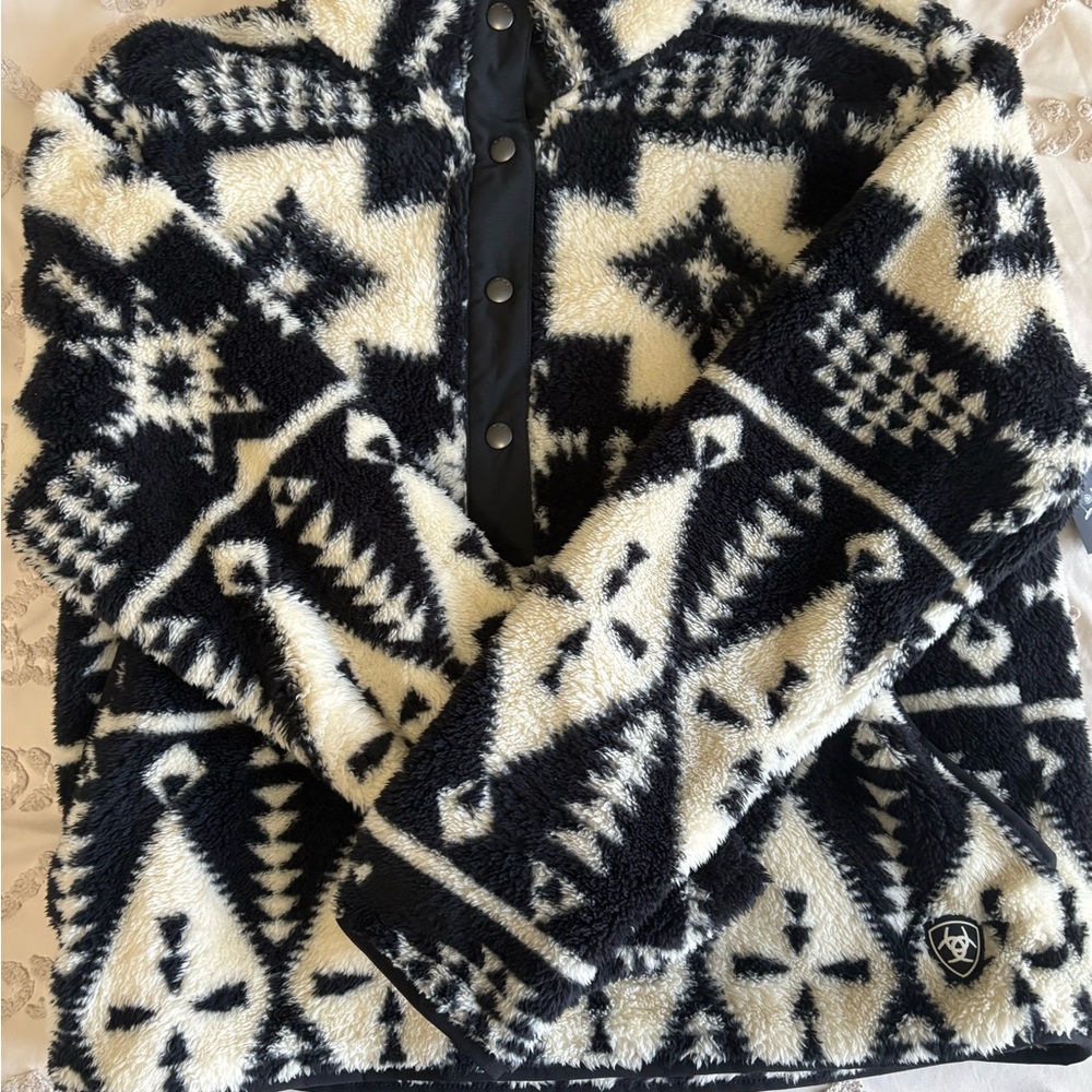 Ariat Black and Cream Geometric Zip Up Sweater